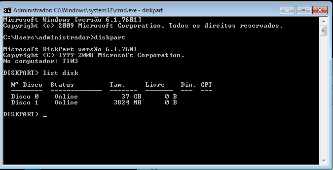 diskpart - criar pendrive bootável windows 7