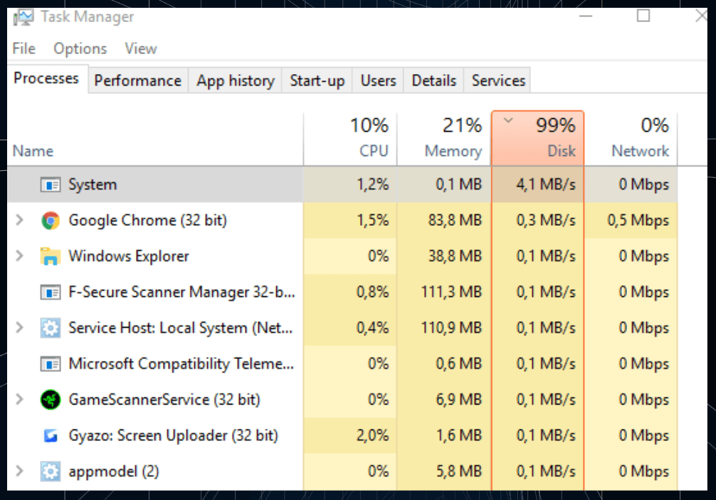 disco 100% de uso no windows 10