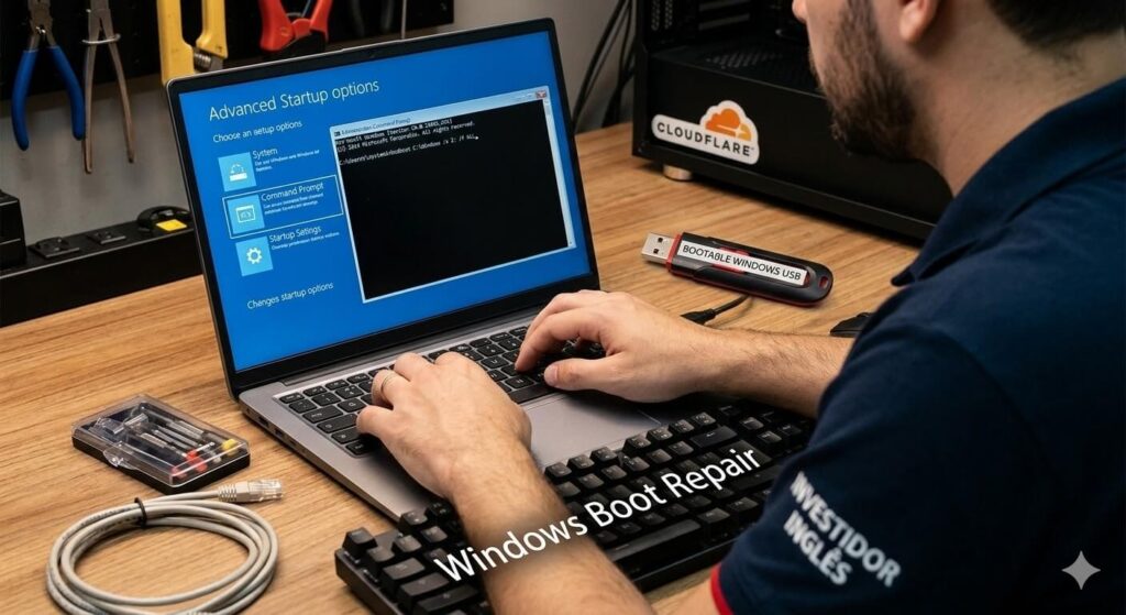 Windows 10/11 boot repair via Command Prompt using a bootable USB drive on UtilidadeNices